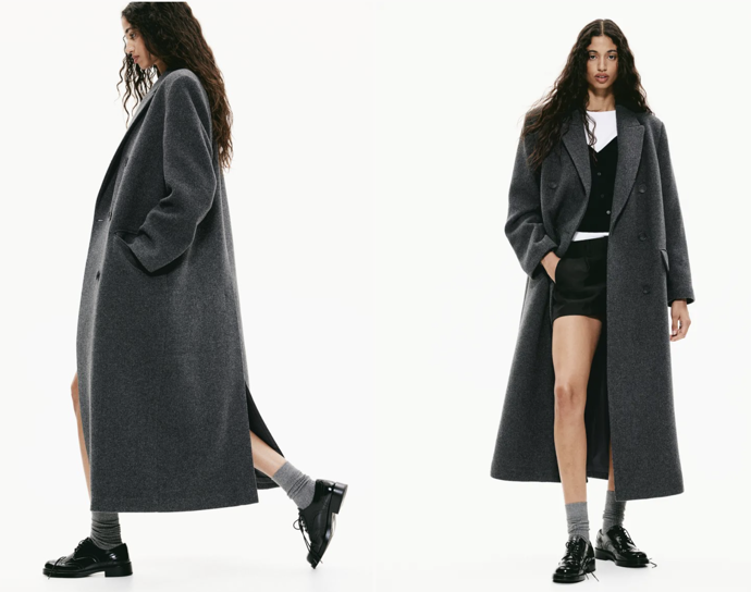 Oversize maxi kabát, tmavě šedá, H&M, 1699 Kč
