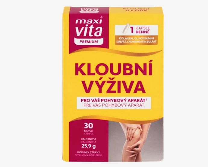 Kloubní výživa obsahuje kolagen, vitamíny C, D3 a účinné složky glukosamin sulfát a chondroitin sulfát. Obě tyto složky jsou v organismu přirozeně obsaženy v kloubních chrupavkách. S přibývajícím věkem se snižuje schopnost organismu glukosamin vytvářet, a proto je velmi vhodné jej do organismu doplňovat. Vitamín C přispívá k normální tvorbě kolagenu pro normální funkci chrupavek, snížení míry únavy a vyčerpání, normální funkci imunitního systému, ochraně před oxidativním stresem. A zároveň vitamin D3 přispívá k normálnímu stavu kostí a zubů, normální činnosti svalů. 124 Kč
