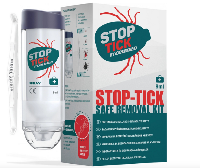 Stop Tick je zdravotnický prostředek určený k vyjmutí klíštěte z těla člověka nebo zvířete. Obsahuje spray, který klíště zmrazí a kleště pro bezpečné vyjmutí klíštěte. 339 Kč
