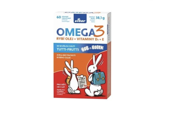 Kids Omega 3 + vitamíny D3, E, Vitar, 320 Kč

Omega 3 mastné kyseliny jsou pro dětský organismus velmi prospěšné – podporují správnou funkci mozku, zraku a srdce. Ochucené žvýkací tablety s příchutí tutti-frutti budou dětem na rozdíl od rybího tuku chutnat. Vhodné pro děti od 3 let, balení obsahuje 60 kapslí
