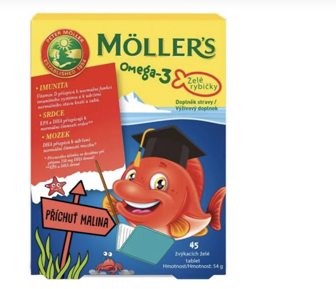 Möller’s Omega 3 Želé rybičky 45 ks, malina, ALza, 329 Kč
