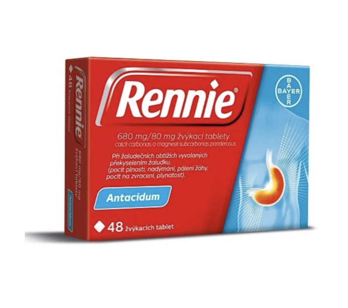 Rennie žvýkací tablety jsou léčivým přípravkem, který chrání sliznici žaludku a tenkého střeva tím, že působí proti překyselení žaludeční šťávy. Žvýkací tablety neutralizují přebytečné žaludeční kyseliny a obnovují normální rovnováhu ve složení žaludeční šťávy.
Cena: 189 Kč
Rennie žvýkací tablety jsou léčivým přípravkem, který chrání sliznici žaludku a tenkého střeva tím, že působí proti překyselení žaludeční šťávy. Žvýkací tablety neutralizují přebytečné žaludeční kyseliny a obnovují normální rovnováhu ve složení žaludeční šťávy.
Cena: 189 Kč