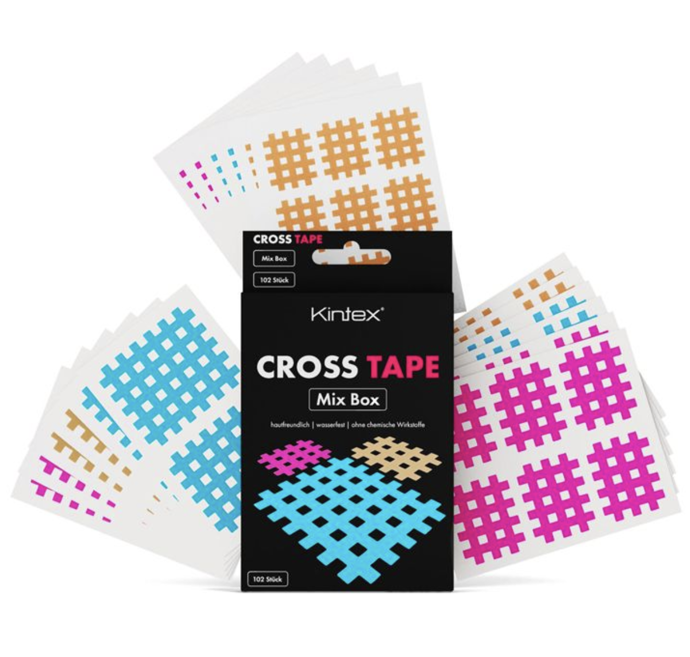 Cross Tape je neelastická páska ve tvaru mřížky, která umožňuje stimulaci tzv. spoušťových, akupunkturních a reflexních bodů. Tato páska napomáhá od bolesti a napětí při problémech se svaly, ale i cévami. Je vhodná nejen pro sportovce, ale také na běžné použití. Je šetrná k pokožce, voděodolná, prodyšná a výborně propouští pot. 330 Kč
