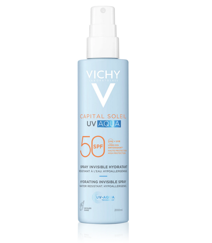 Vichy Capital Soleil UV Aqua Spray SPF 50 proto přináší vysoký stupeň ochrany v podobě ultra lehké, osvěžující mlhy, která na pokožce téměř není cítit. Pokožku těla i tvář spolehlivě chrání před UVB a UVA zářením, včetně toho dlouhovlnného, a zanechává ji svěží a volně dýchající. 740 Kč
Vichy Capital Soleil UV Aqua Spray SPF 50 proto přináší vysoký stupeň ochrany v podobě ultra lehké, osvěžující mlhy, která na pokožce téměř není cítit. Pokožku těla i tvář spolehlivě chrání před UVB a UVA zářením, včetně toho dlouhovlnného, a zanechává ji svěží a volně dýchající. 740 Kč