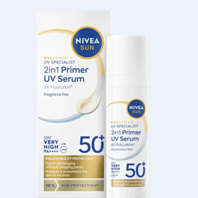 Chraňte svou pleť před sluncem lehkým sérem s vysokým SPF 50+, které zároveň slouží jako podklad pod make-up. Toto nemastné složení s kyselinou hyaluronovou nelepí, okamžitě se vstřebává a chrání pleť před UVA/UVB, modrým světlem a fotostárnutím. Vyzkoušejte: UV Sérum Primer 2v1 SPF 50+. 259 Kč
Chraňte svou pleť před sluncem lehkým sérem s vysokým SPF 50+, které zároveň slouží jako podklad pod make-up. Toto nemastné složení s kyselinou hyaluronovou nelepí, okamžitě se vstřebává a chrání pleť před UVA/UVB, modrým světlem a fotostárnutím. Vyzkoušejte: UV Sérum Primer 2v1 SPF 50+. 259 Kč
