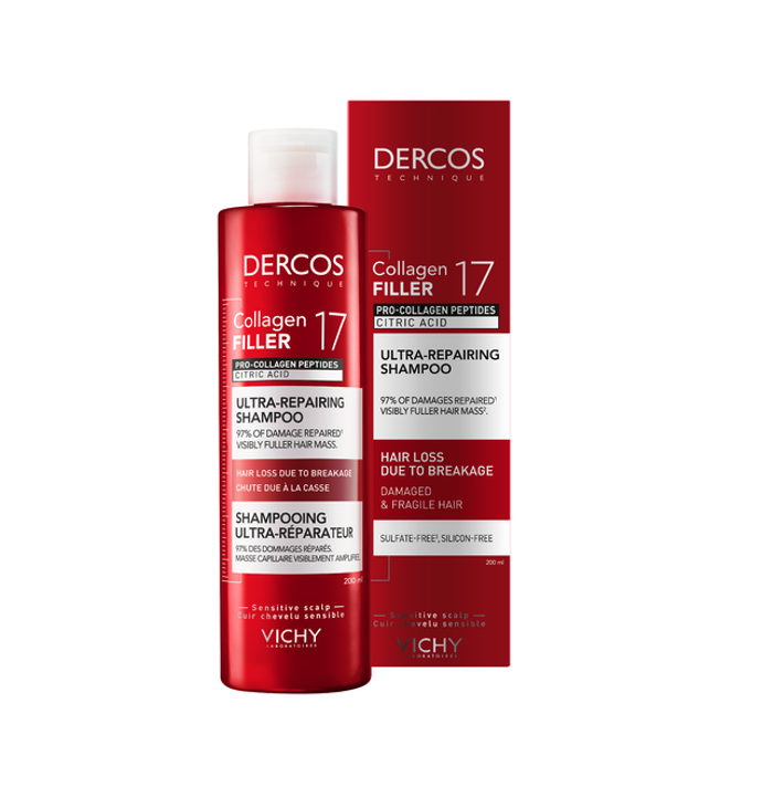  Ultra-regenerační šampon s kolagenem Vichy Dercos Collagen 17 Filler 17, 520 Kč (2500 ml), prodává Hebe
