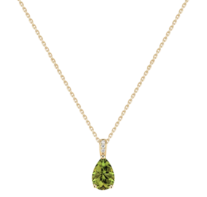 Náhrdelník s diamanty a peridotem Teardrop, žluté zlato, Alove, 14 447 Kč 
