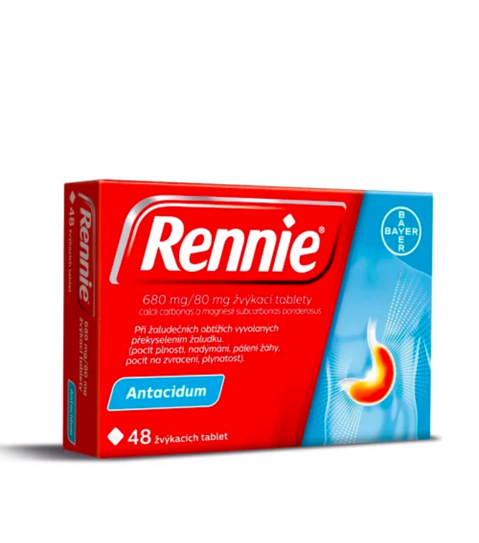 Tablety na pálení žáhy, Rennie, 202 Kč
