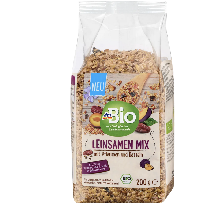 mix lněného semínka, sušených švestek a datlí, 49 Kč
