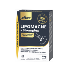 Vitar Kings Lipomagne + B komplex - stick pack
Každý sáček obsahuje jednu dávku sypké směsi s příchutí citron+limetka, která obsahuje inovativní formu organicky vázaného hořčíku zapouzdřeného do lipozomů. Navíc je obohacena o vitaminy B1, B2 a B6.
Cena: 189 Kč
www.vitar.cz
Vitar Kings Lipomagne + B komplex - stick pack
Každý sáček obsahuje jednu dávku sypké směsi s příchutí citron+limetka, která obsahuje inovativní formu organicky vázaného hořčíku zapouzdřeného do lipozomů. Navíc je obohacena o vitaminy B1, B2 a B6.
Cena: 189 Kč
www.vitar.cz