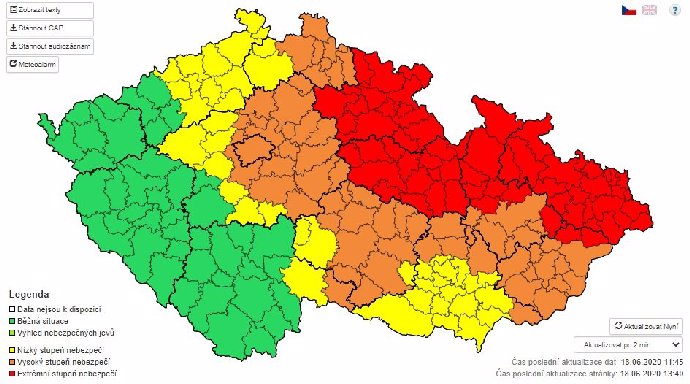Český hydrometeorologický ústav rozšířil výstrahu.