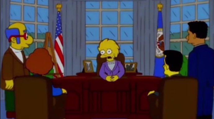 V epizodě, kde se Lisa stane prezidentkou, zmíní, že post přebírá po Trumpovi.