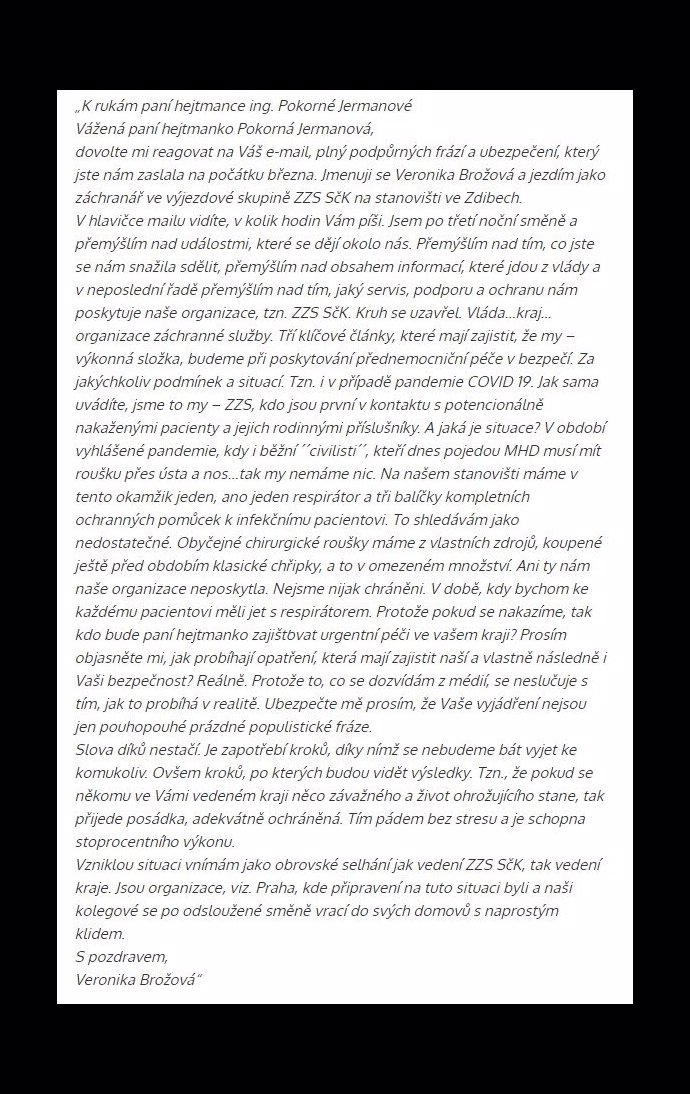 Veronika si dovolila poslat dopis...