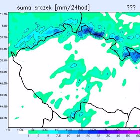 Mapa srážek v pátek.
