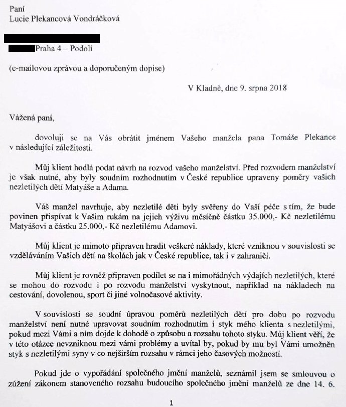 Druhá verze vyrovnání, kterou přineslo eXtra.cz. Obsahuje víc odstavců a vyrovnání je příznivější. Právník potvrdil, že to od něj Vondráčková skutečně dostala.