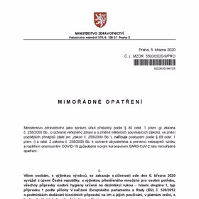 Mimořádné opatření vydané ministerstvem zdravotnictví.