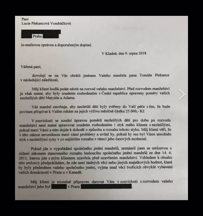 První verze vyrovnání, kterou uveřejnil František Vondráček. Právník tvrdí, že ho Lucii neodeslal.