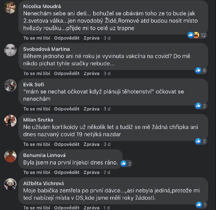 Lidé se vyjadřují k očkování proti onemocnění Covid-19.