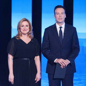 Moderátorské duo Terezie Tománková a Petr Suchoň.