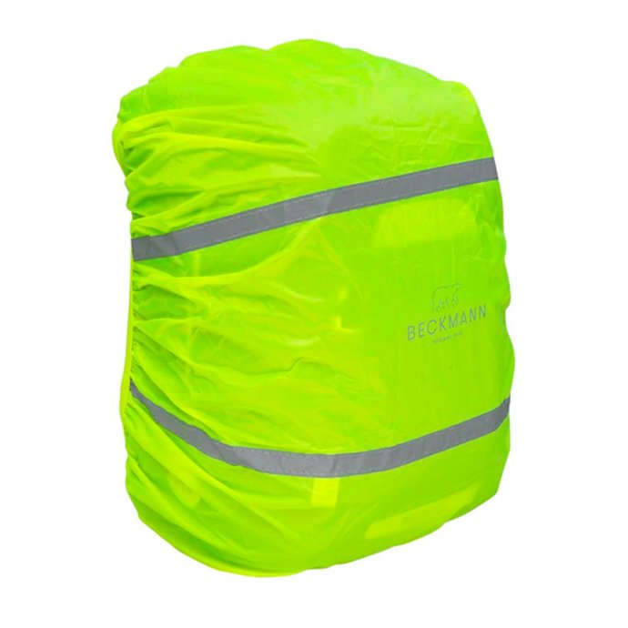 Školní batoh Beckmann má i vestavěnou pláštěnku, která aktovku i její obsah ochrání před nepřízní počasí. Stačí ji vybalit ze spodních partií brašny.