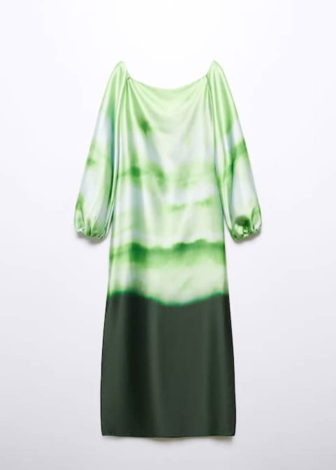 Hedvábné šaty se sníženými rameny, Mango, 2 299 Kč.