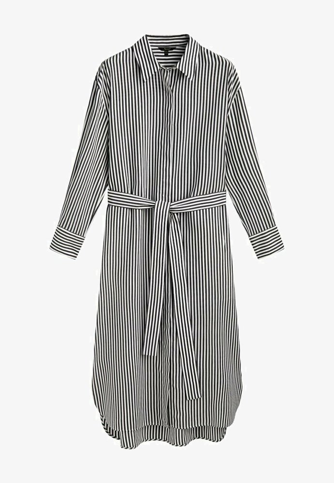 Košilové šaty se svislými pruhy a vázačkou. Massimo Dutti, 2 790 Kč