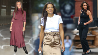 Styl podle Katie Holmes: Dokonalá jako ona budete v širokých kalhotách, obyčejném bílém tričku či midi sukni 