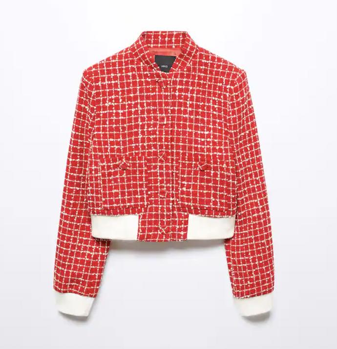 Kostkovaný bomber, Mango, 2 299 Kč.