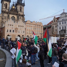 Demonstrace podporovatelů Palestiny. 