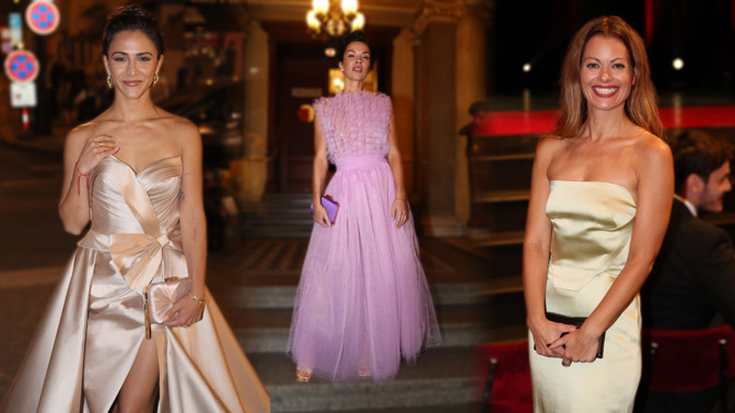 Šaty z Cen Thálie 2023: Eva Burešová a Hana Holišová vsadily na opulentní satén, všechny ale trumfla Radka Pavlovčinová