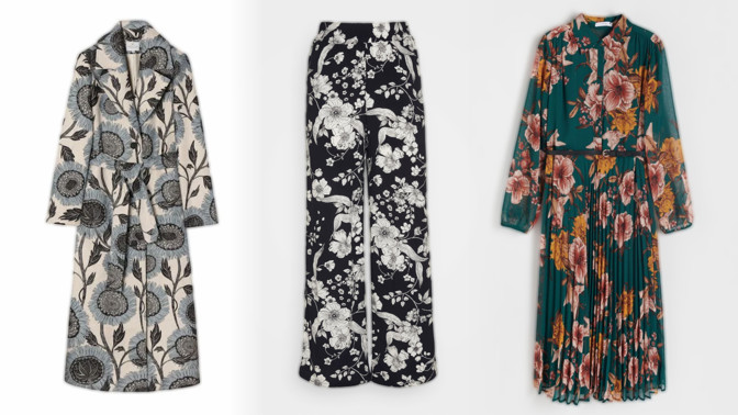 Květinový módní trend na podzim 2023: Tmavší podklad a potemnělé motivy doplní pásky různých šířek i kožešinové vesty