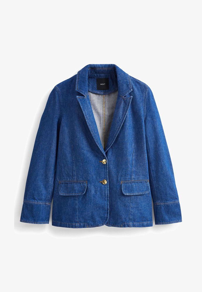 Džínové sako z neopraného denimu, Next, 1 725 Kč.