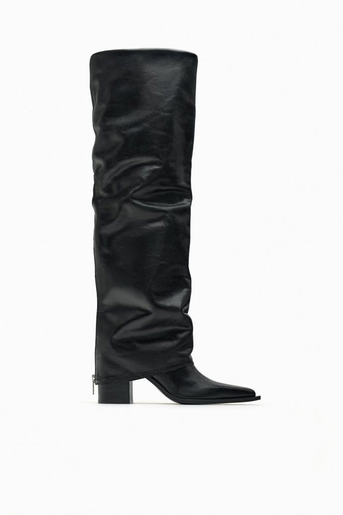 Kožené kozačky, Zara, 3 399 Kč