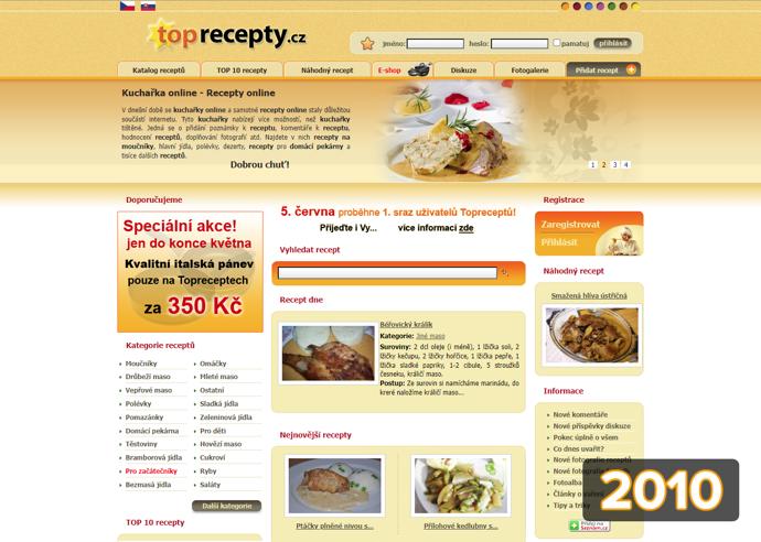 Podívejte se s námi do historie kulinárního webu Toprecepty.cz. Takto vypadal v roce 2010...