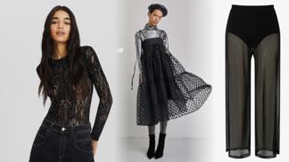 Jak nosit průhledné modely a neukazovat příliš: Průsvitnou sukni přes legíny, top přes rolák