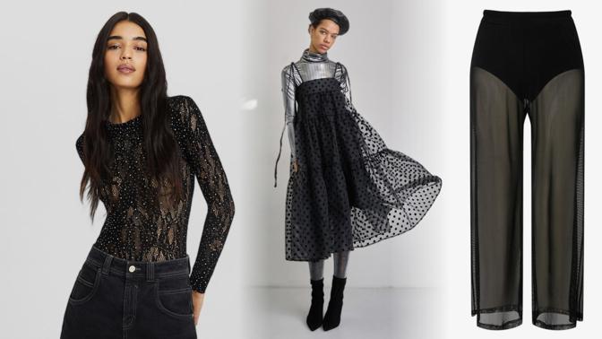 Jak nosit průhledné modely a neukazovat příliš: Průsvitnou sukni přes legíny, top přes rolák