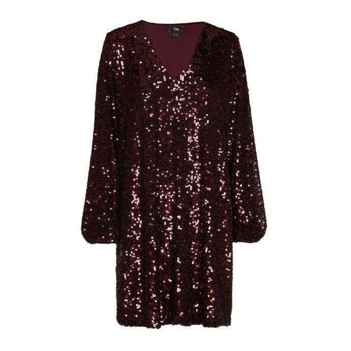 Flitrové minišaty v odstínu temně červené, C&A, 998 Kč