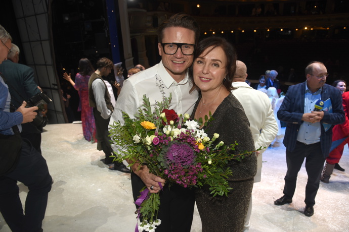 Na premiéře muzikálu Anděl Páně se skladatelem Ondřejem Brzobohatým.