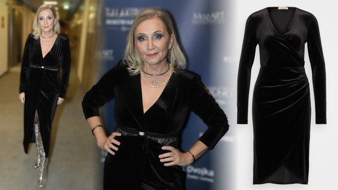 Sametové šaty pro ženy 60+: Bára Basiková vsadila na vysoký rozparek a nepřehlédnutelné kozačky