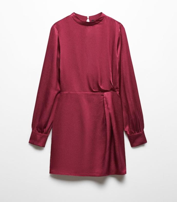 Saténové minišaty s dlouhými rukávy, Mango, 899 Kč