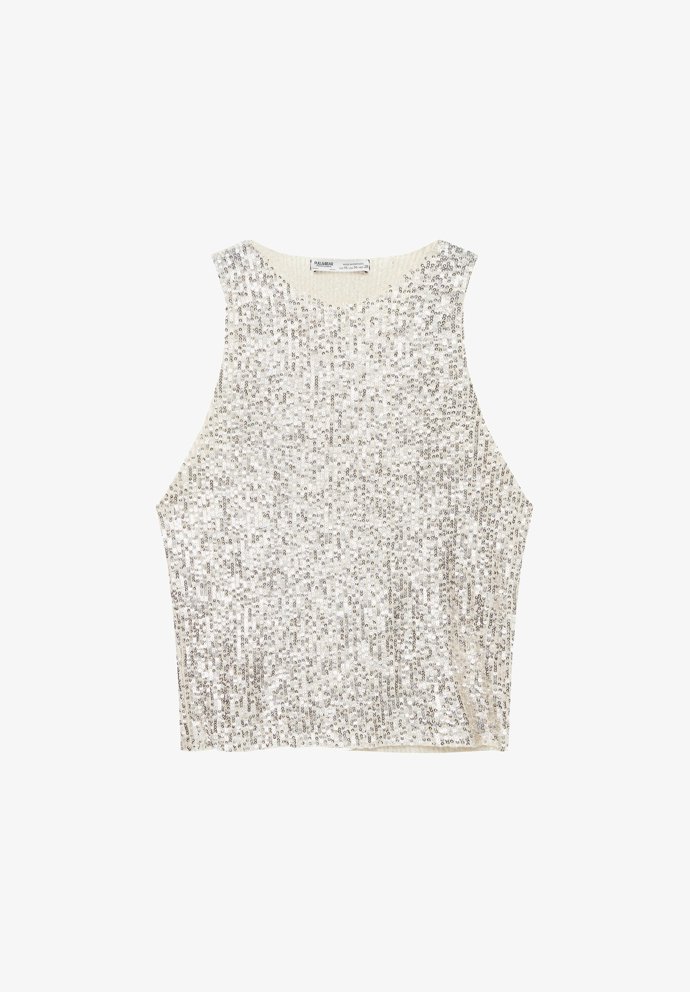 Krátký flitrový top, Stradivarius, 549 Kč