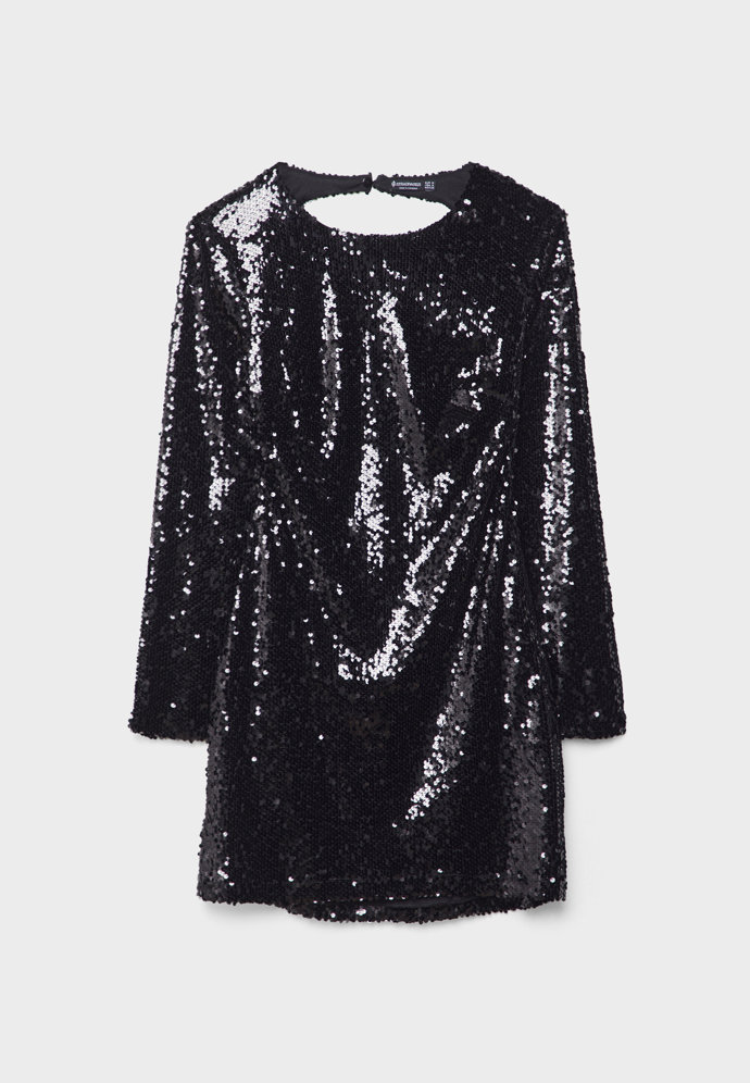 Flitrové šaty s odhalenými zády, Stradivarius, 799 Kč