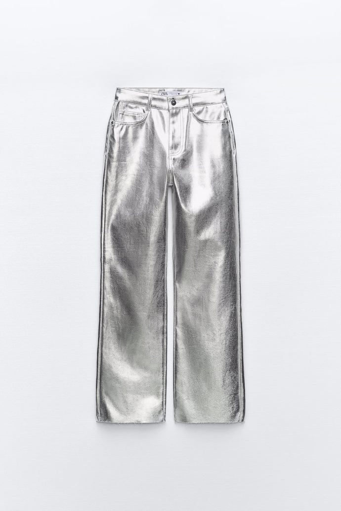 Metalické široké kalhoty, Zara, 999 Kč