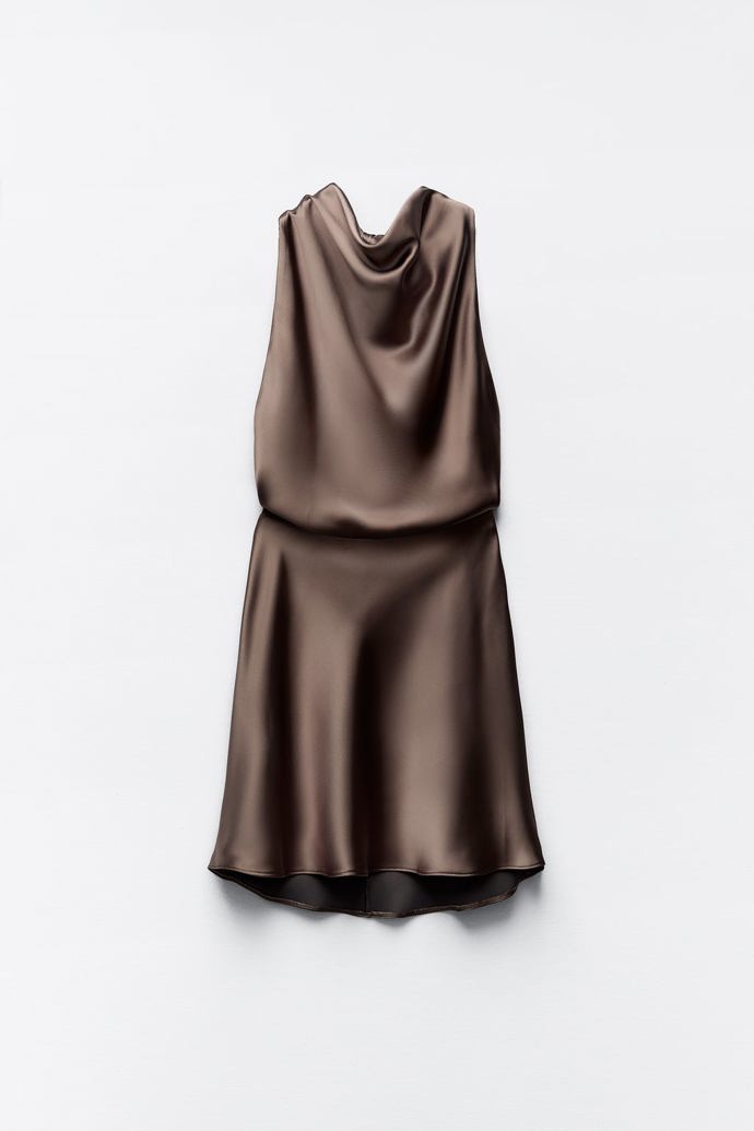 Saténové šaty s odhalenými zády, Zara, 699 Kč