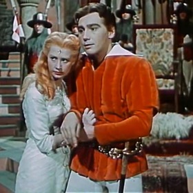 Josef Zíma jako princ Radovan a Marie Kyselková jako princezna Lada v pohádce Princezna se zlatou hvězdou.