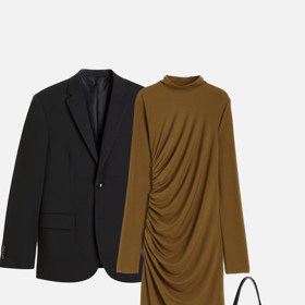 Černé sako a midi délka šatů v outfitu od stylistky Nikoly Markové.