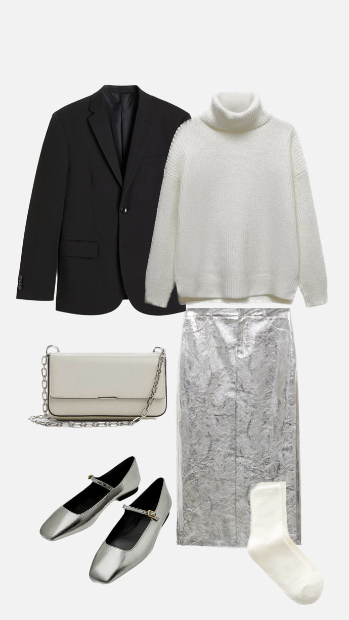 Černé sako a sukně v midi délce v outfitu od stylistky Nikoly Markové.