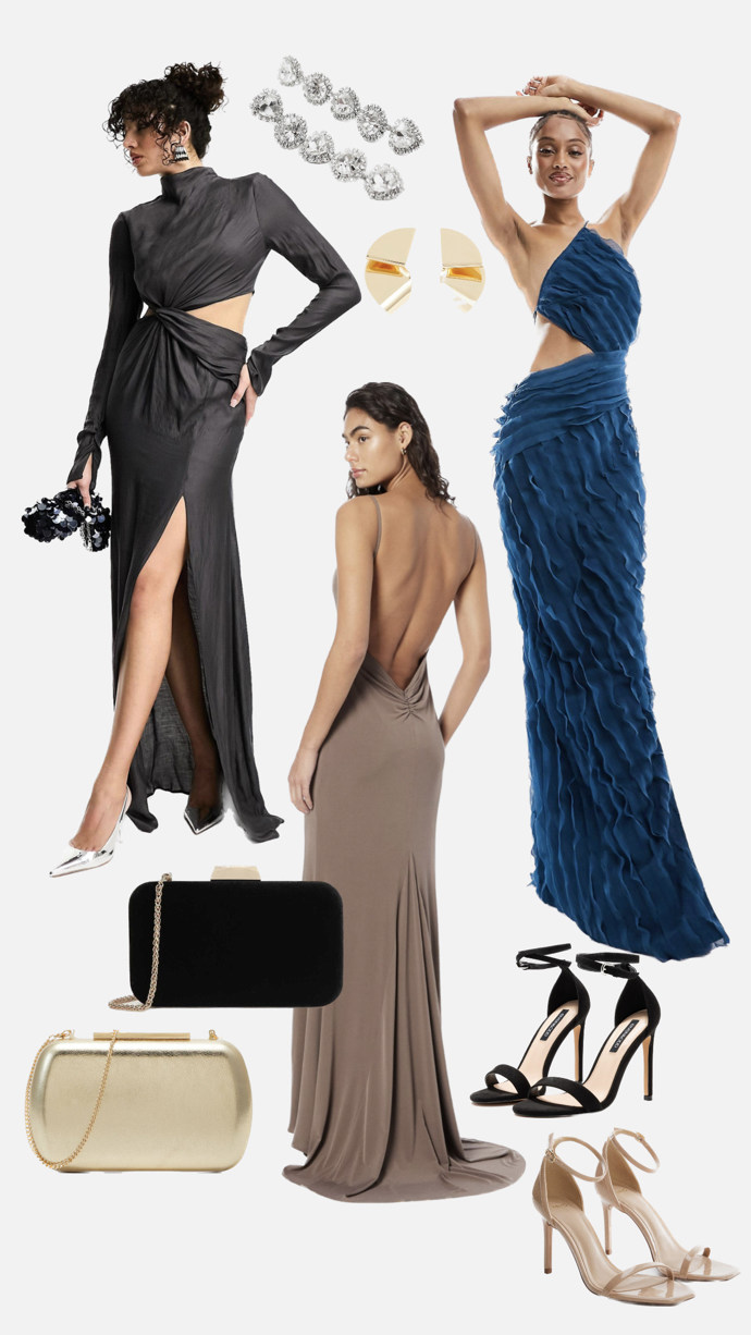 Elegantní šaty s průstřihy či holými zády na ples. Styling s doplňky připravila Nikola Marková.