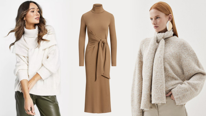 Nejlepší pletené šaty a svetry na zimu 2024: Hledejte modely s uzly a dvojitými rukávy