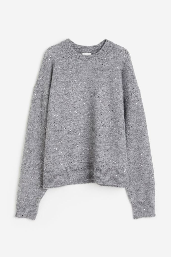 Volný svetřík s flitry, H&M, 399 Kč